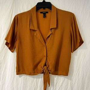 Forever 21 Button-Down Tie-Front Shirt in Burnt Orange